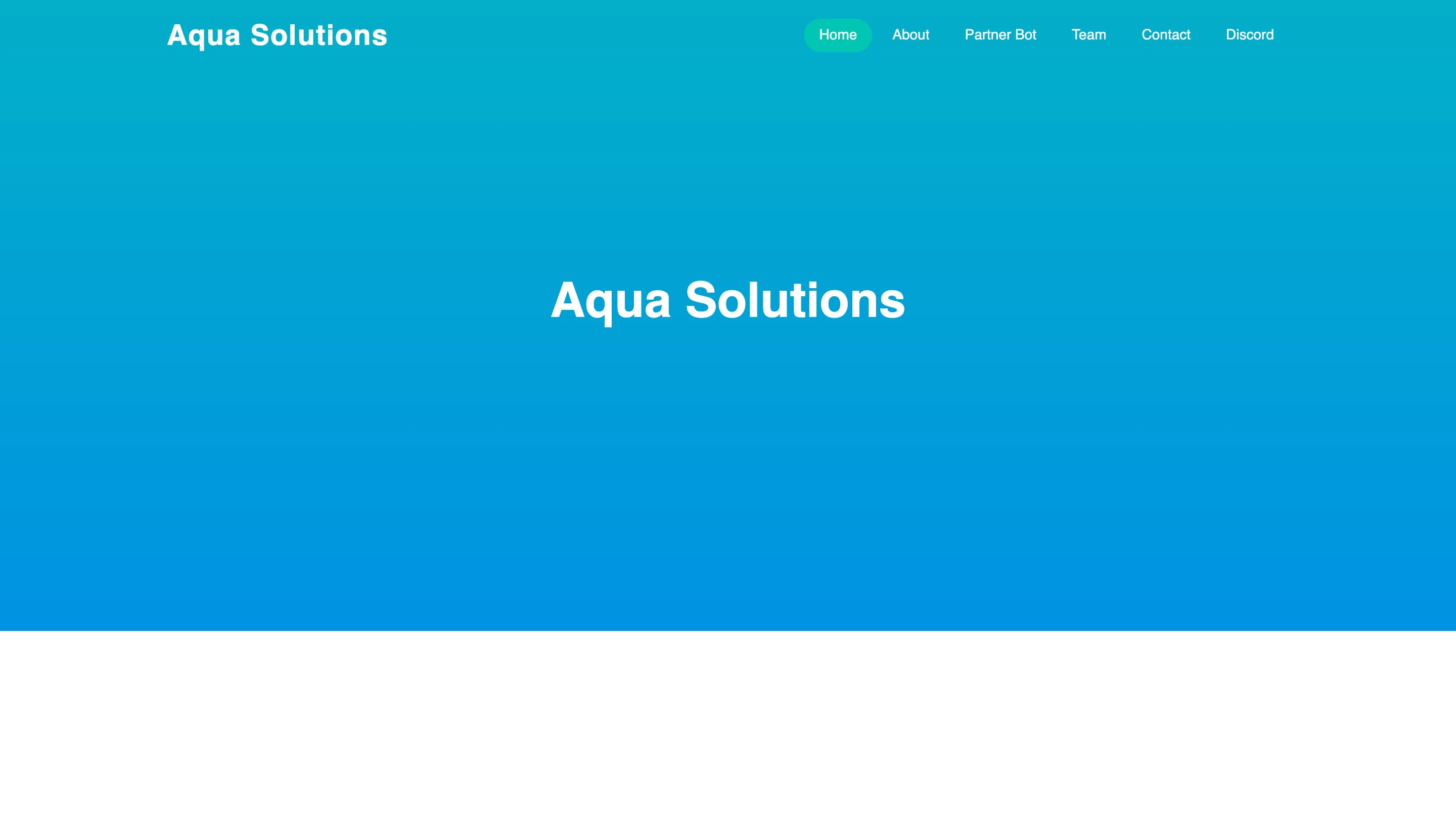 The Aqua Solutions homepage in late 2021, a blue gradient with the company name