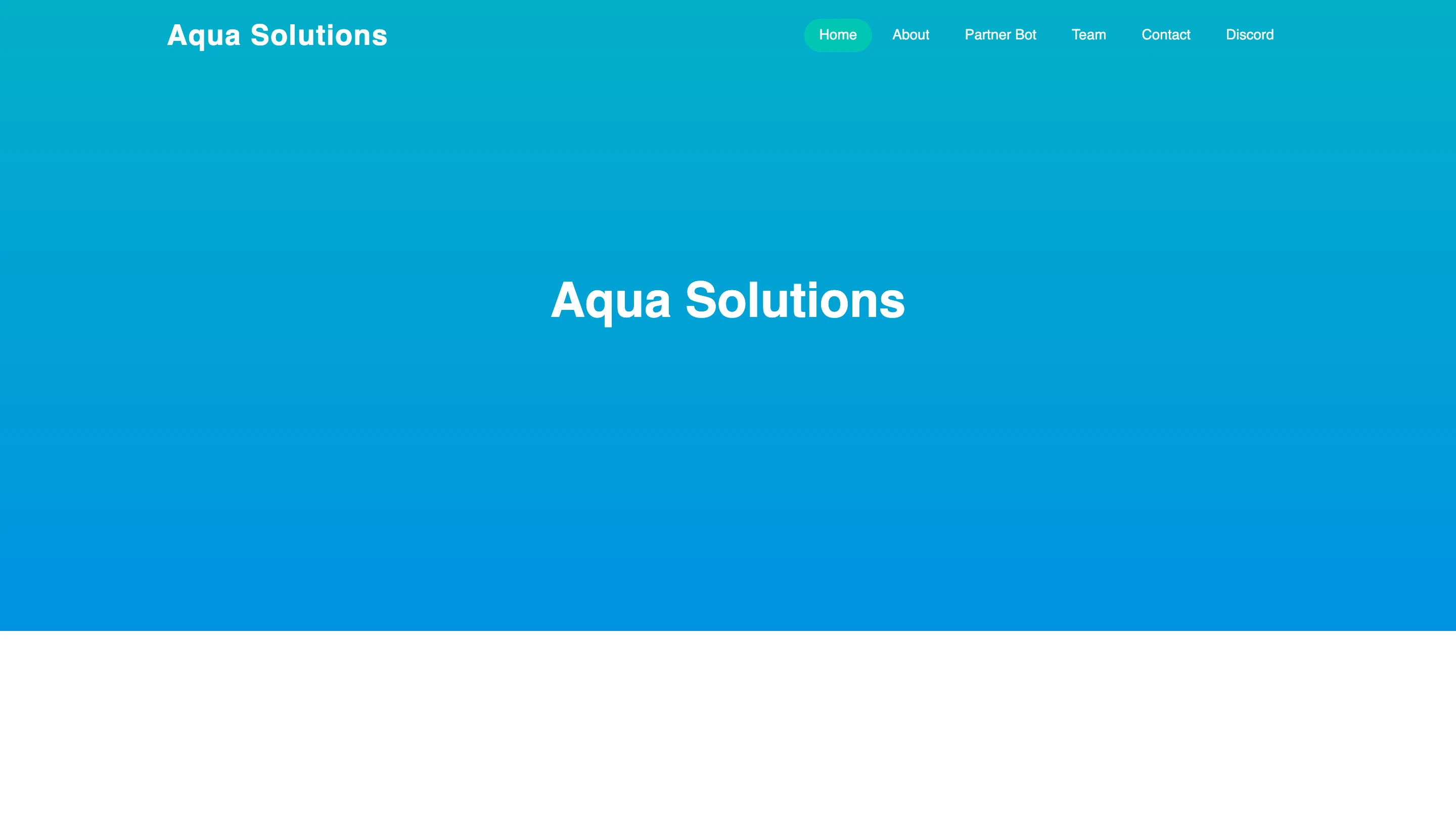 The Aqua Solutions homepage in late 2021, a blue gradient with the company name